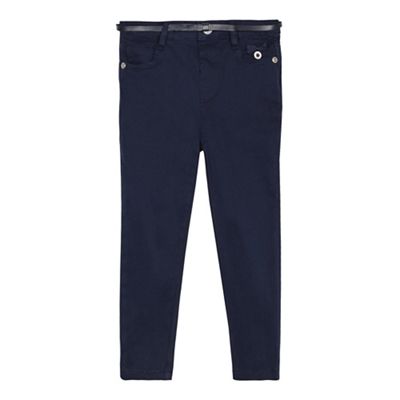 Girls' navy skinny stretch belted trousers